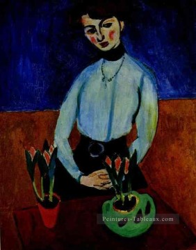 Fille aux tulipes Portrait de Jeanne Vaderin 1910 fauve Peinture à l'huile